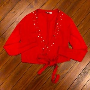 Like New 🌹 Silk Jeweled Wrap Cardigan Sweater XS